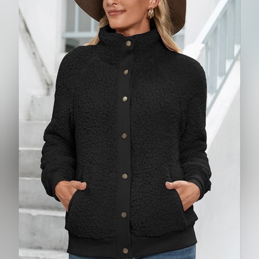 Plush Snap Button-up Jacket M